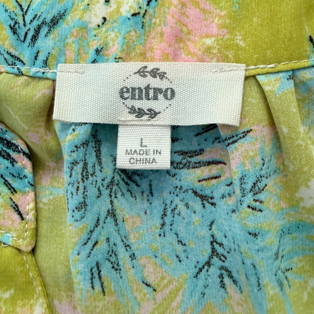 Entro Blouse Womens Large Yellow Floral Pintuck Pleated Short Sleeve T22871 - Picture 6 of 9